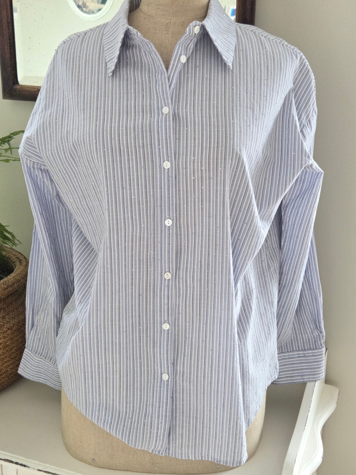 Freequent blouse blauw/wit streepje maat 44 XL, Kleding | Dames, Ophalen of Verzenden, Zo goed als nieuw, Maat 42/44 (L), Blauw