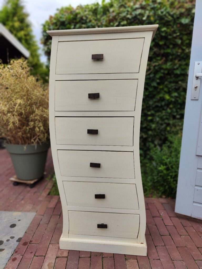 Wit vintage ladekastje, Ophalen, Gebruikt, 5 laden of meer, 100 tot 150 cm