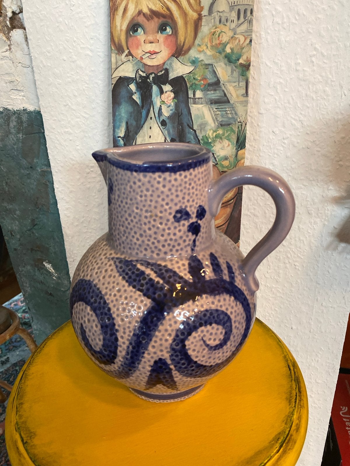 Vintage West Germany Keramiek Kan - Blauw Decor, Ophalen of Verzenden