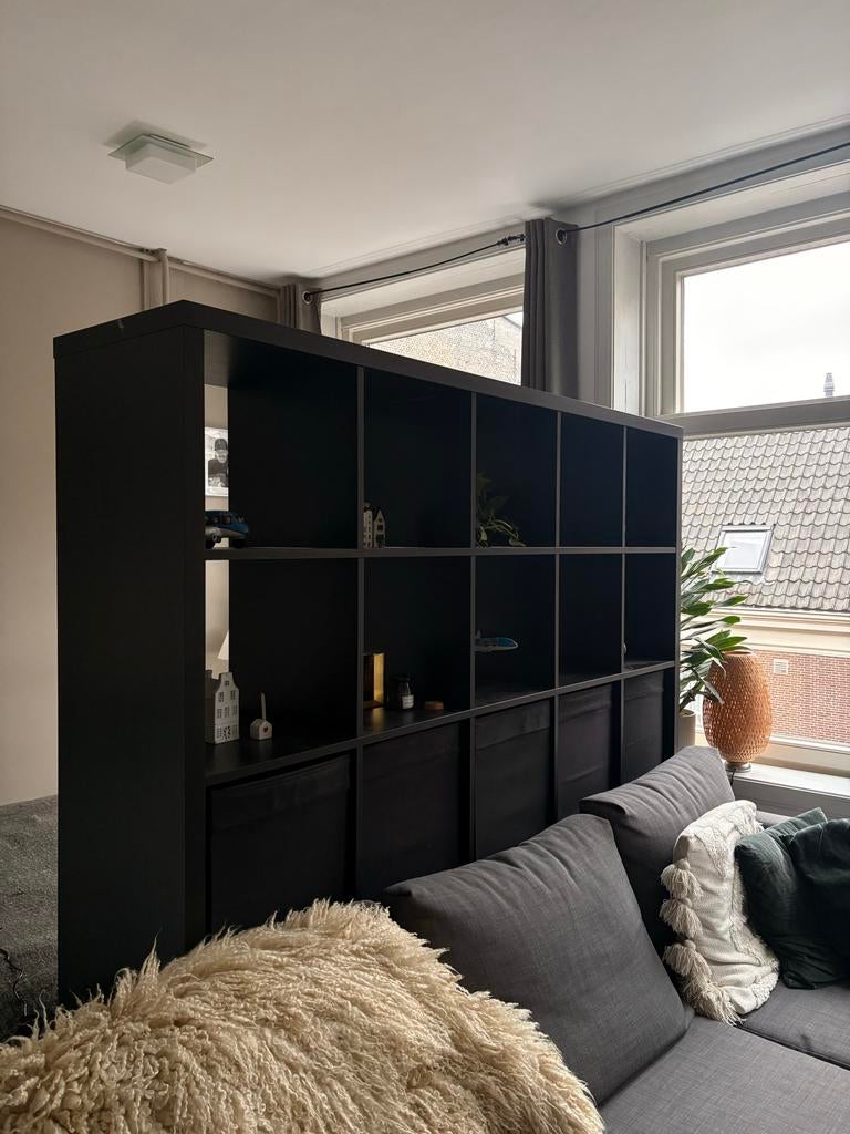 Ikea Kallax kast 182x182 cm met 10 zwarte dozen, Ophalen, Met plank(en), 150 tot 200 cm, Zo goed als nieuw
