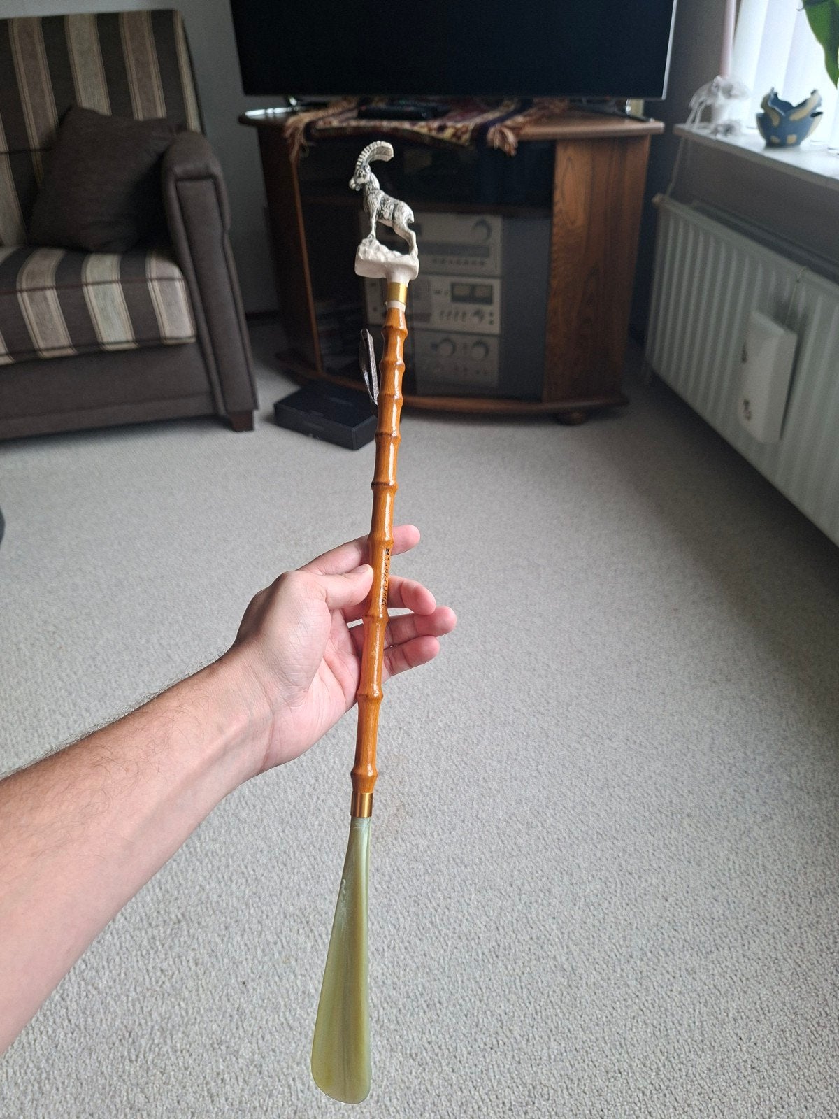 Vintage schoenlepel met steenbok handvat, Ophalen of Verzenden