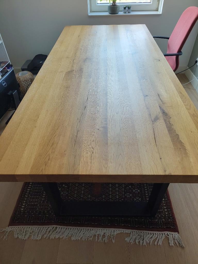 Eiken industriële eettafel Goossens, Ophalen, Eikenhout, 200 cm of meer, 50 tot 100 cm
