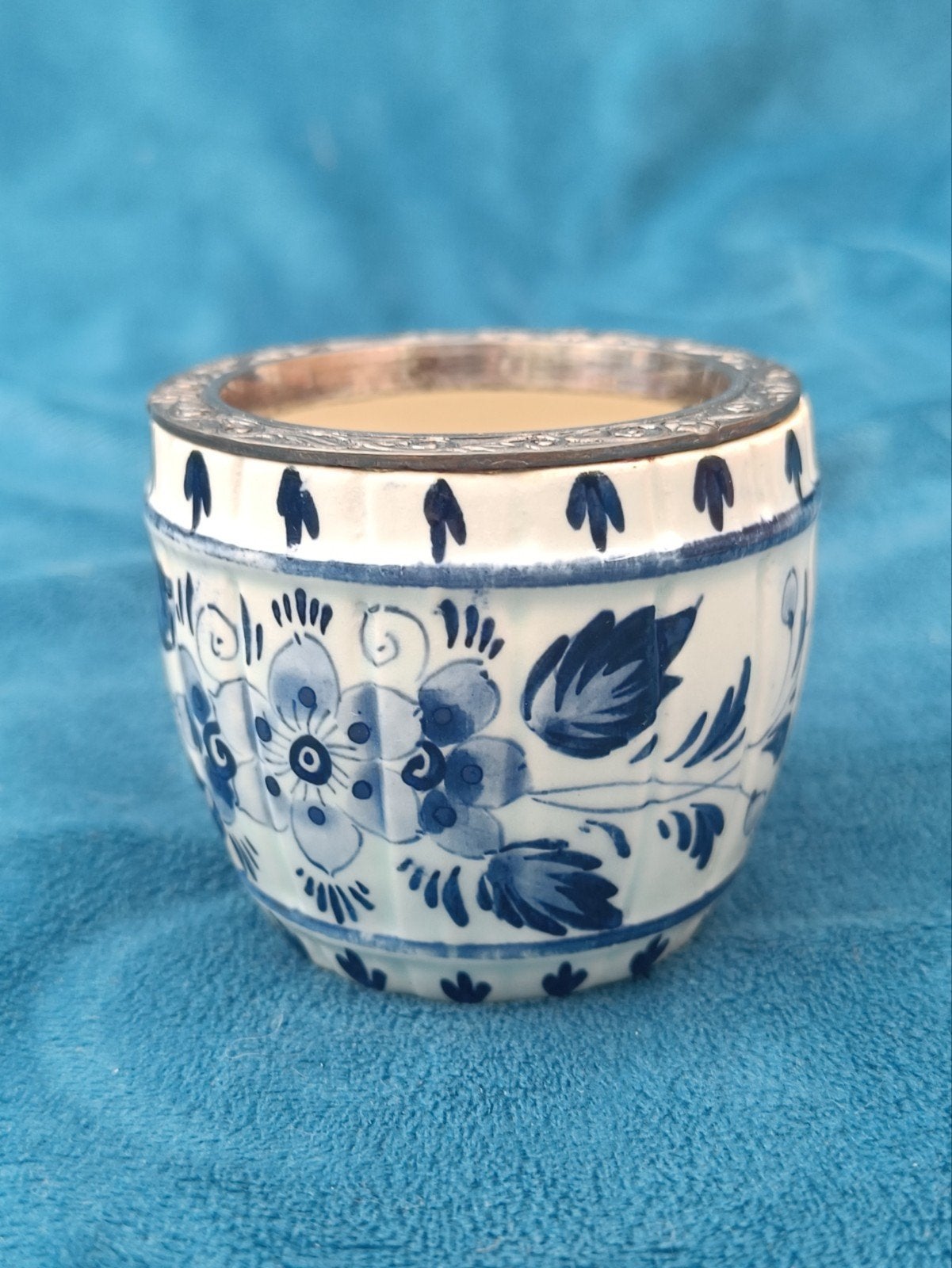 Delfts Blauw 'Elesva' potje met zilveren rand, Antiek en Kunst, Antiek | Porselein, Ophalen of Verzenden