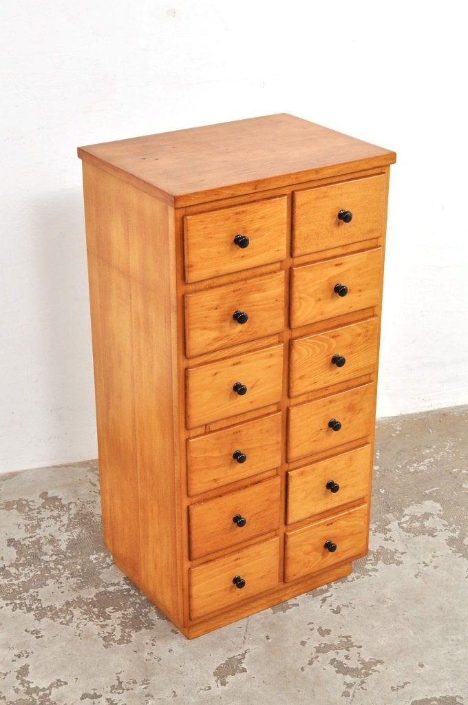 Vintage beukenhouten ladekast schoolkast kastje jaren 50, Minder dan 50 cm, Gebruikt, 5 laden of meer, Ophalen of Verzenden