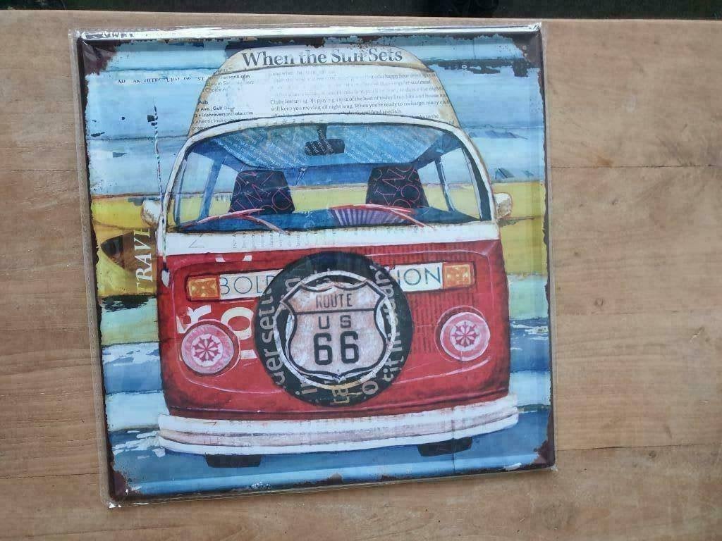 metalen plaat vierkant VW Volkswagen t2 bord retro gestanst, Ophalen of Verzenden, Metaal