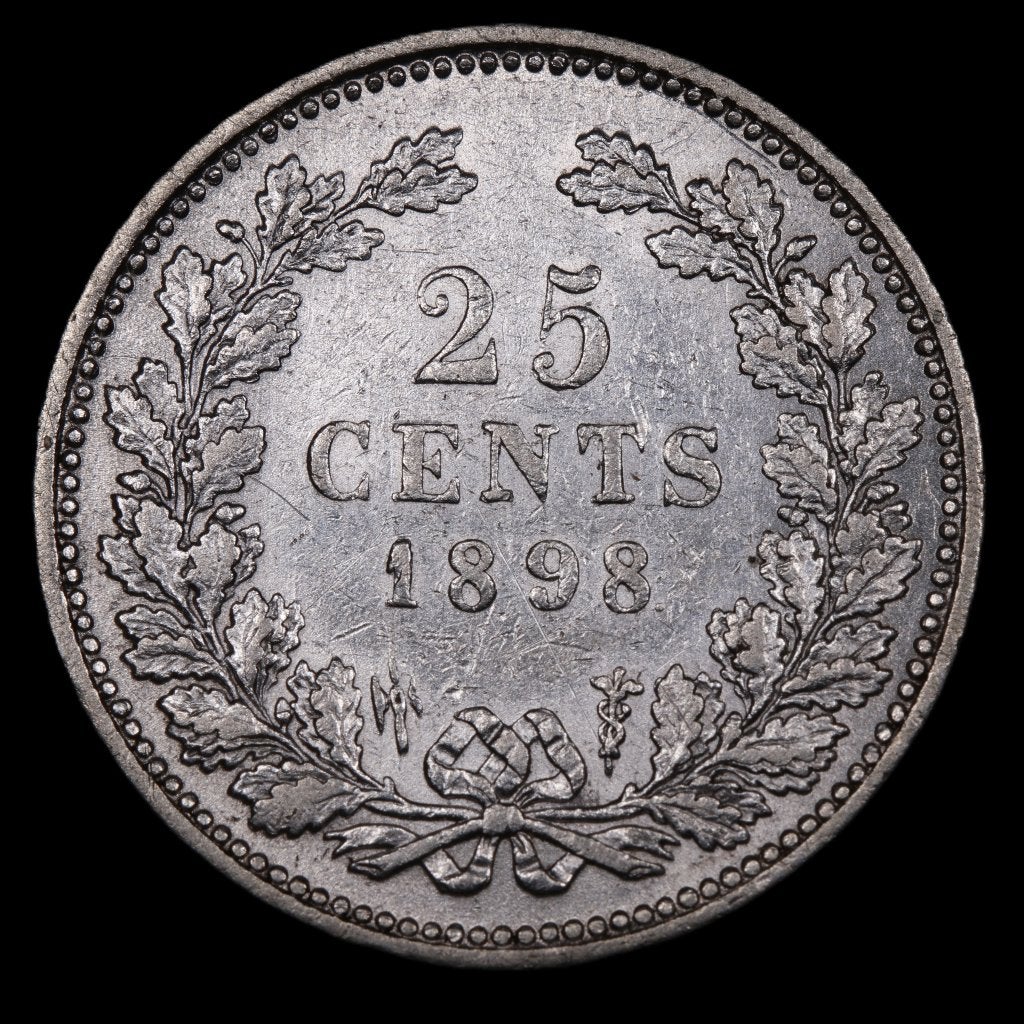 25 cent 1898. Zfr., Zilver, 25 cent, Ophalen of Verzenden, Koningin Wilhelmina