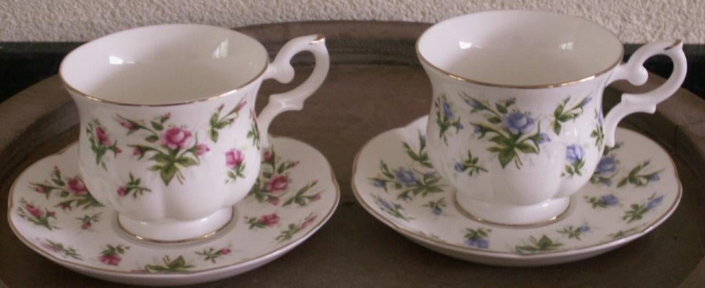 2 vintage kop + schotel Royal Canterbury Spring flower blue, Ophalen of Verzenden