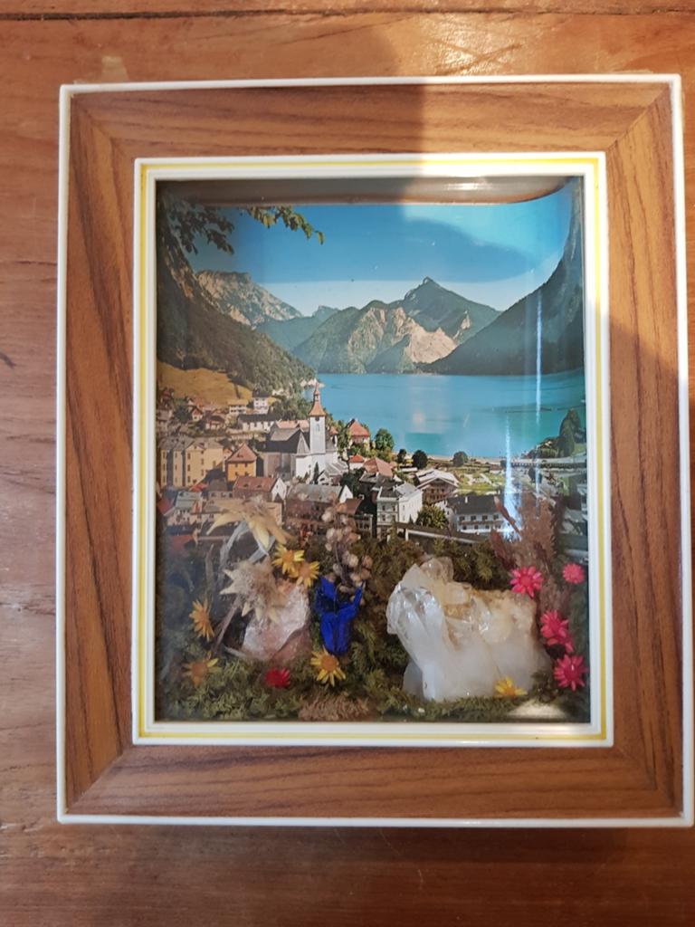 Vintage 3D Schilderij Oostenrijks Landschap met Kristallen, Ophalen of Verzenden, Gebruikt