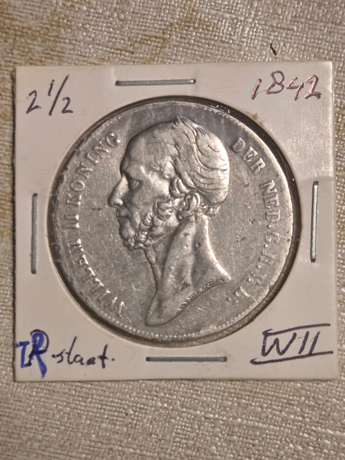 Zilveren 2½ Gulden Willem II uit 1842, Zilver, Ophalen of Verzenden, Losse munt, 2½ gulden
