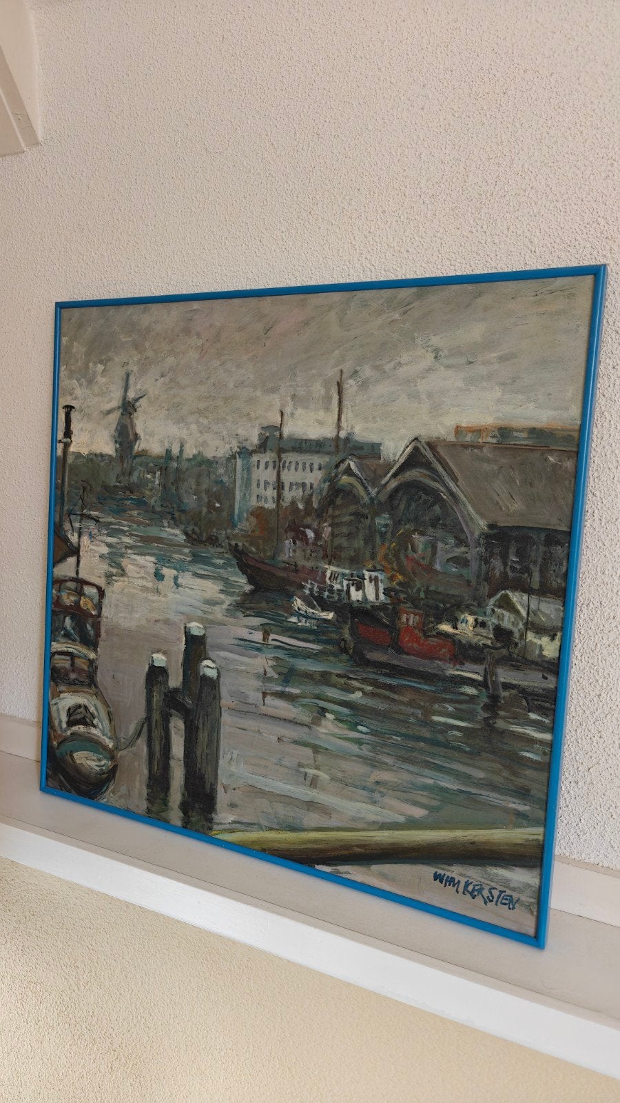 schilderij Wim Kersten - Hoogte Kadijk Amsterdam (1988), Antiek en Kunst, Kunst | Schilderijen | Klassiek, Ophalen, Paneel, Realistisch