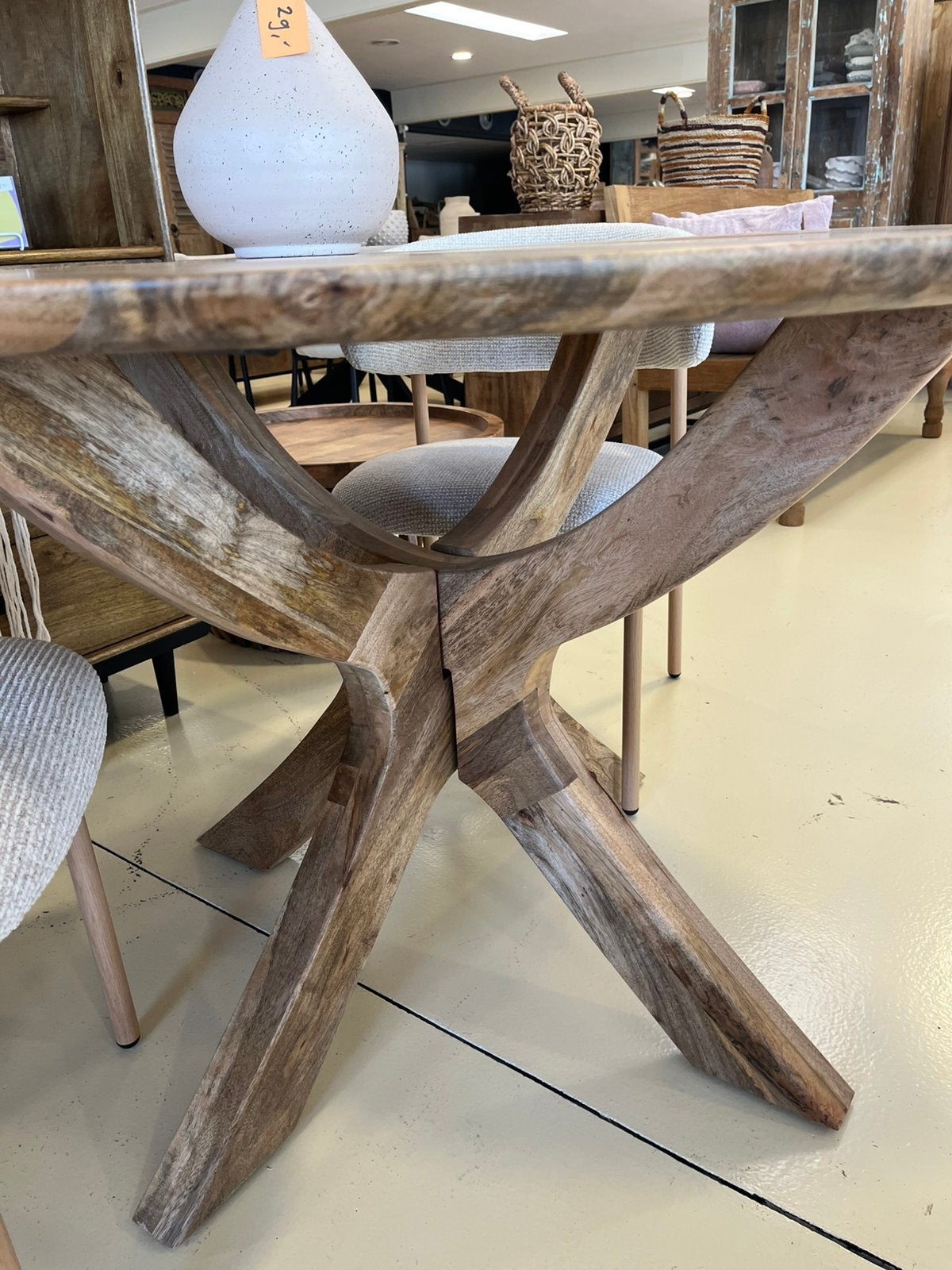 Magazijn leegverkoop ronde eettafel mangohout matrix massief, Hout, Nieuw, Ophalen of Verzenden, Info@wkhome.nl