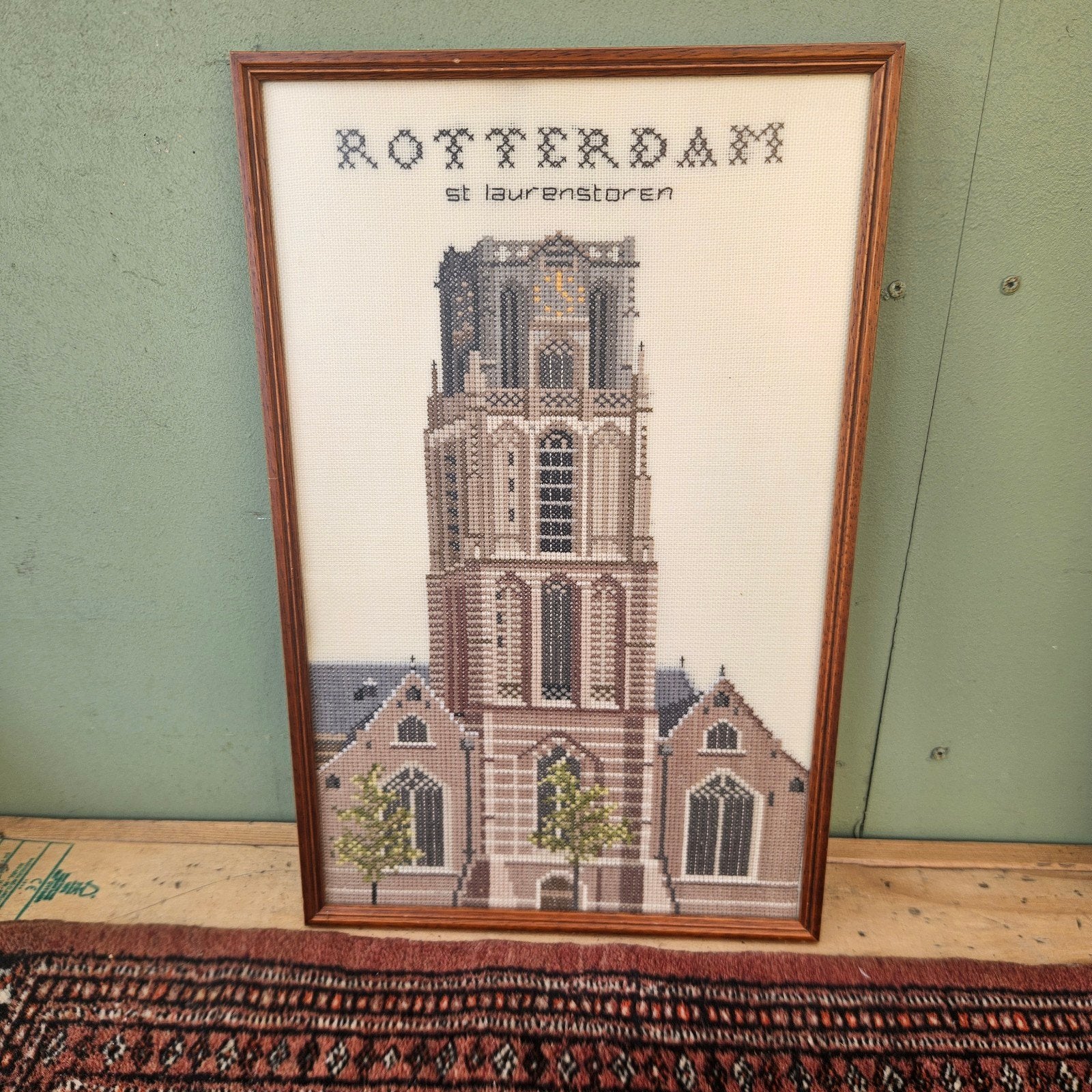 Borduurwerk Rotterdam Laurenskerk - Kunsthandel Siepman, Minder dan 50 cm, Gebruikt, Overige typen, Ophalen of Verzenden