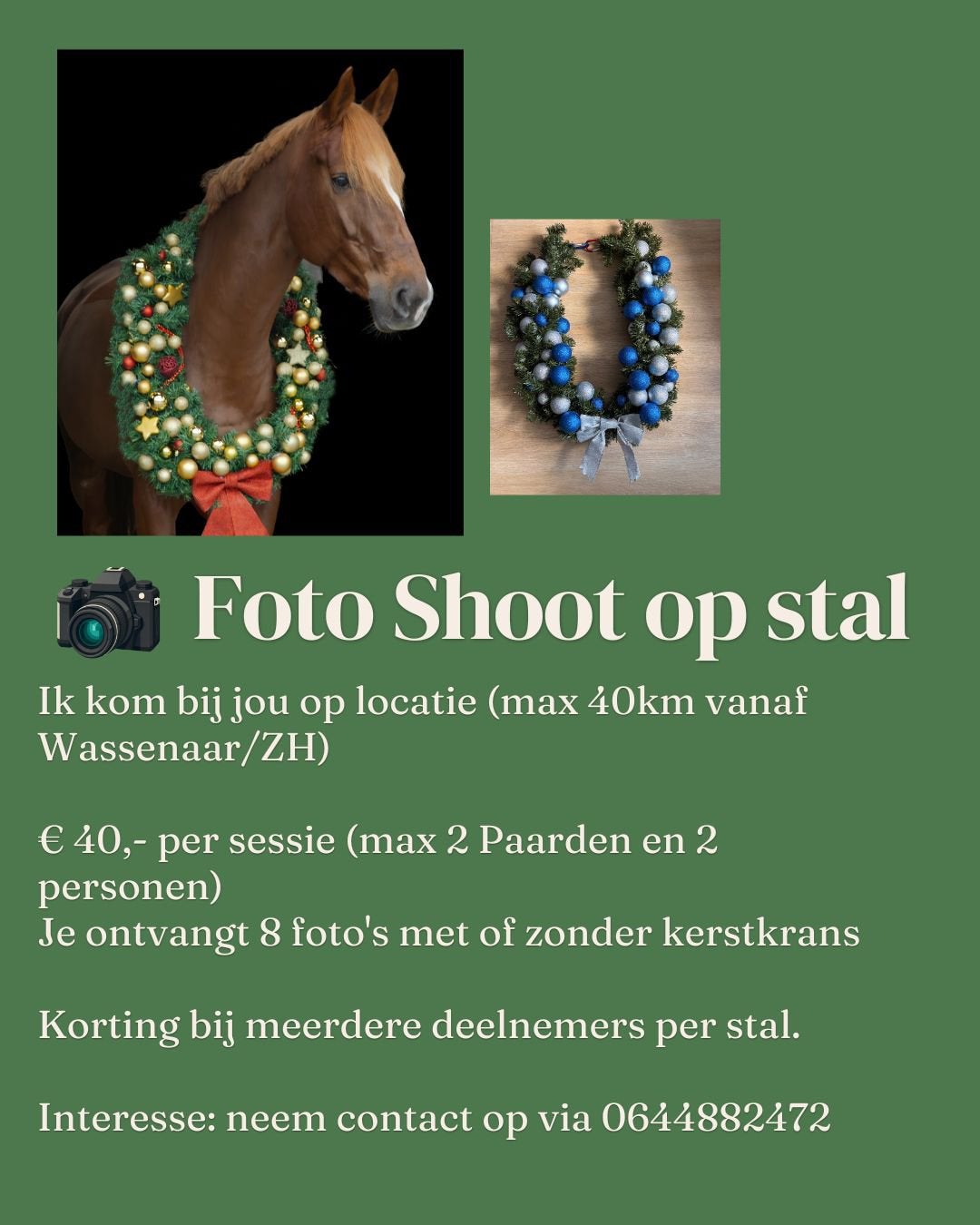 Foto shoot op stal met of zonder krans, Dieren en Toebehoren, Ophalen, Zo goed als nieuw