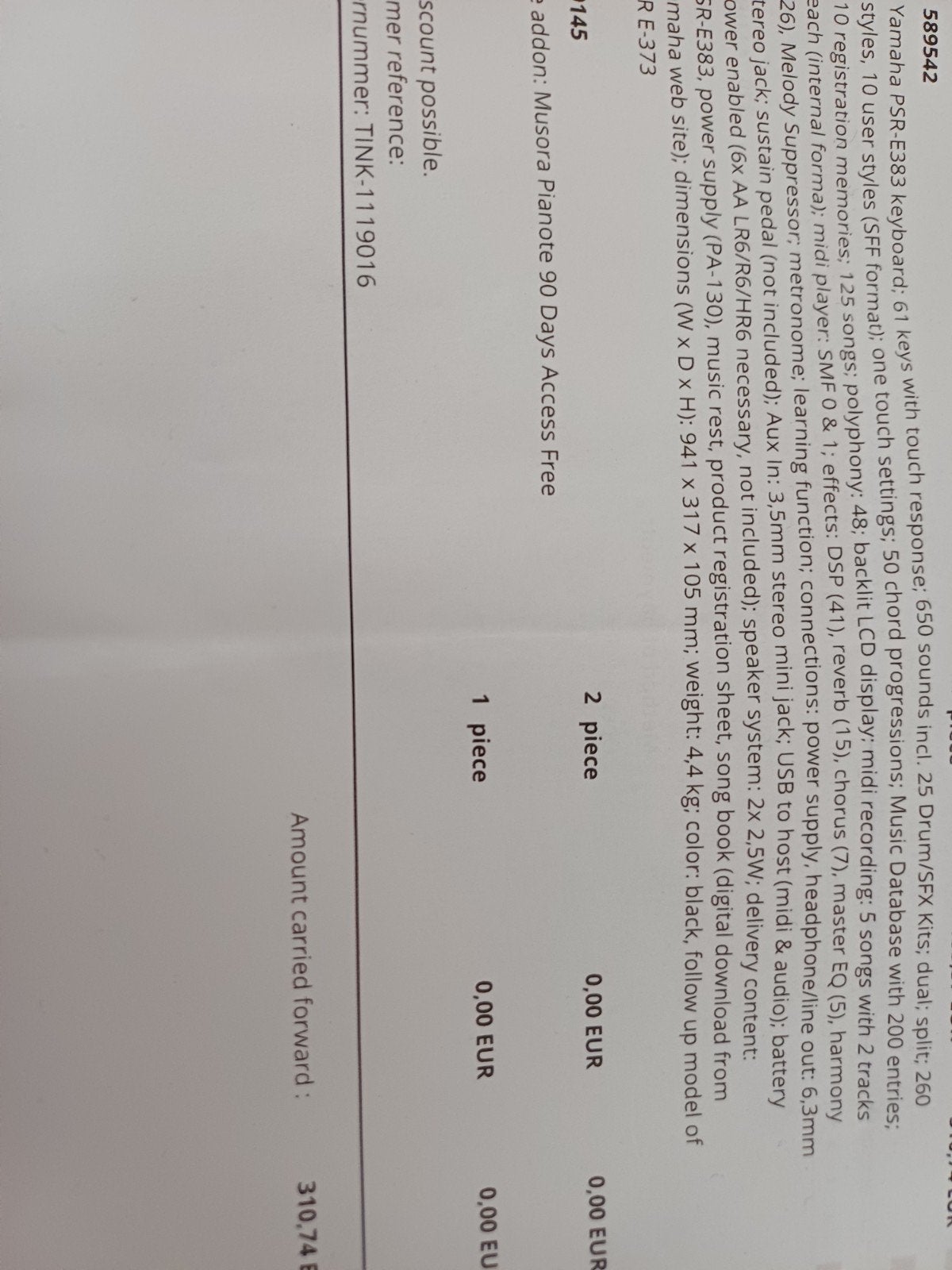keyboard Yamaha PSR E383, Muziek en Instrumenten, Ophalen of Verzenden, Nieuw, 61 toetsen, Yamaha