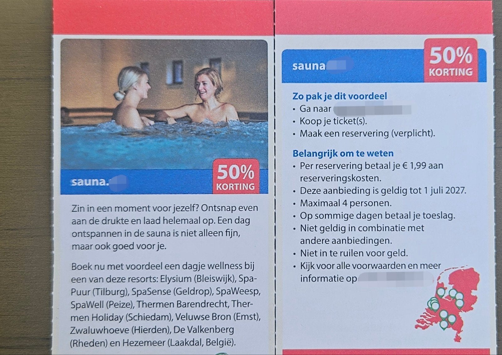 Sauna. 50% korting., Tickets en Kaartjes, Kortingen en Cadeaubonnen, Drie personen of meer, Spa of Sauna, Kortingsbon