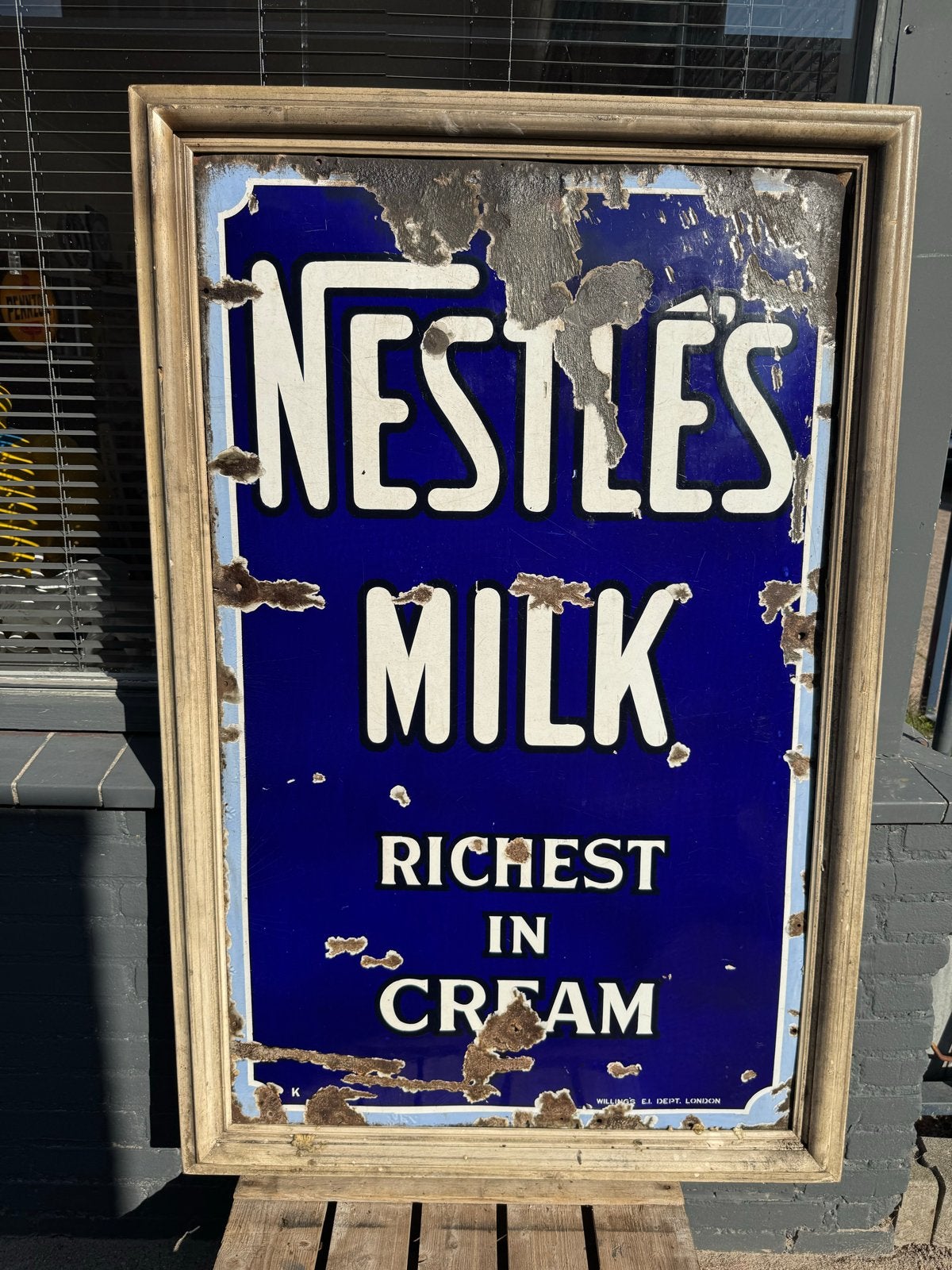 Vintage Nestlé's Milk Emaille Reclamebord XL, Ophalen, Reclamebord, Gebruikt, .