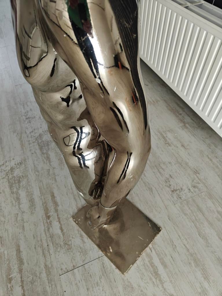 Vintage kunstof zilveren paspop in geleefde staat 105x55 cm, Ophalen