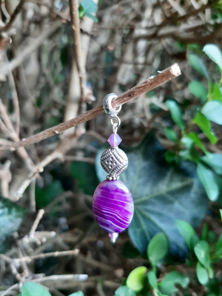Hanger Purple Yella agaat-kraal-swarovski zilver, Ophalen, Paars, Nieuw, Met edelsteen