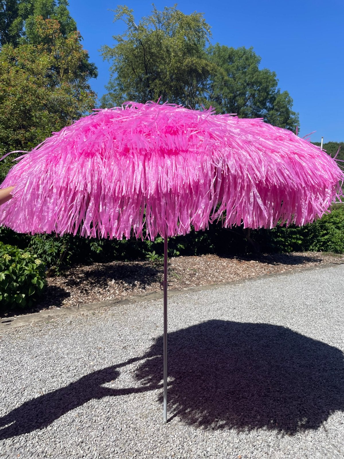 Roze Strandparasol tuinparasol met Franjes, Ophalen, Nieuw, 1 tot 2 meter, Strandparasol