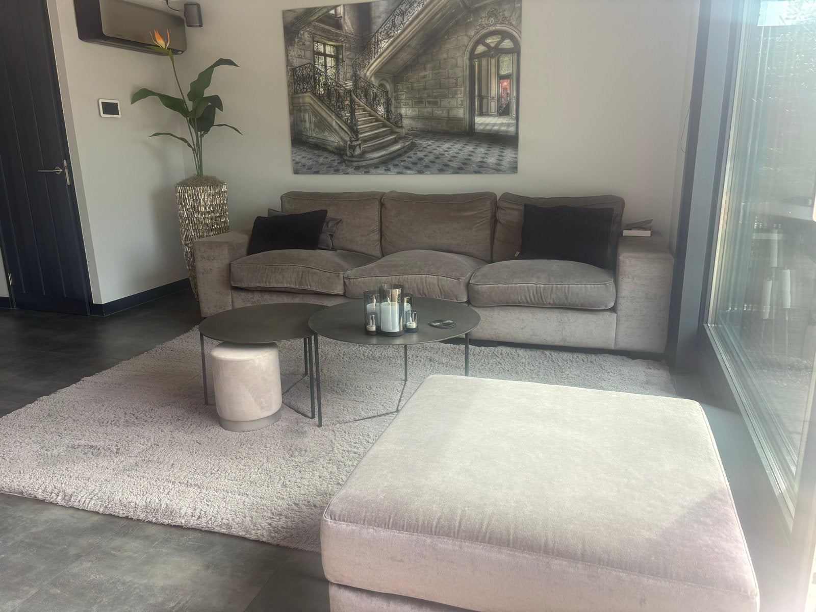 Bankstel met hocker van Het Posthuys, Eric Kuster stijl, Ophalen, 250 tot 300 cm, Gebruikt, Rechte bank