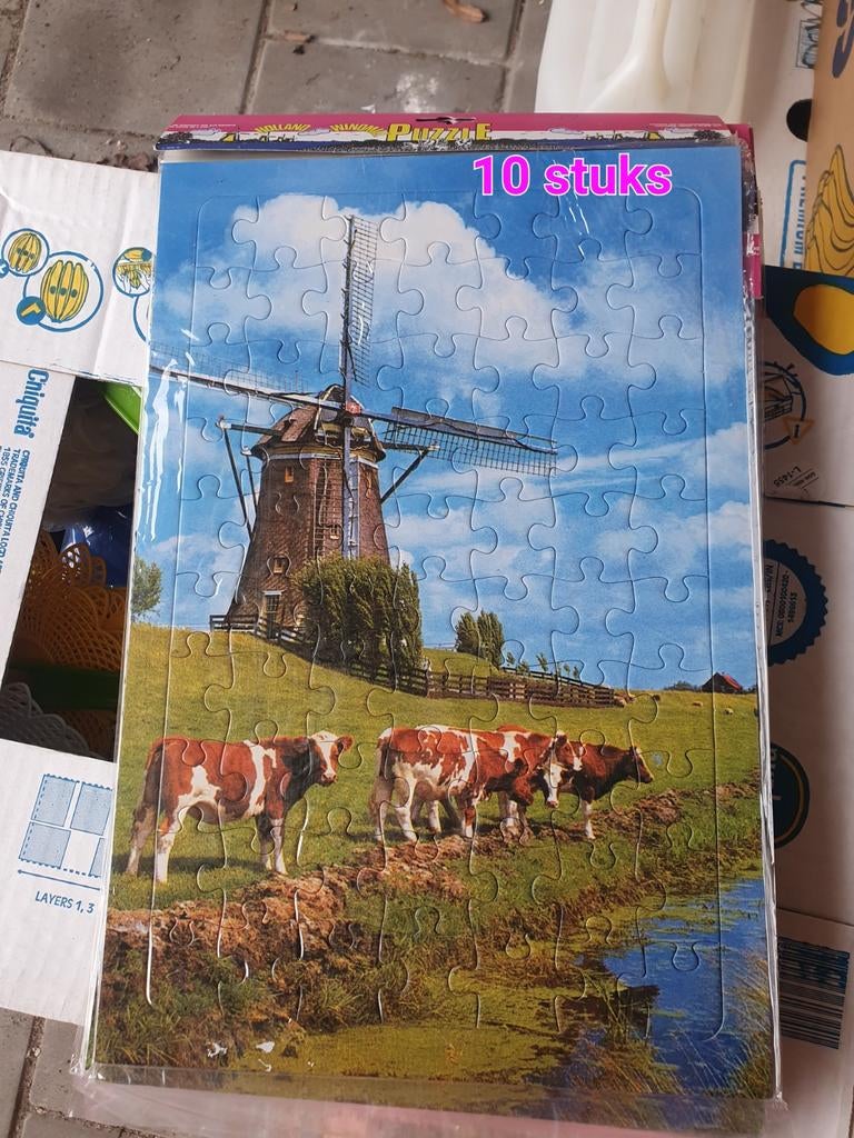 10 Nieuwe Kartonnen Legpuzzels - Molen en Koeien, Ophalen of Verzenden, Minder dan 500 stukjes, Nieuw, Legpuzzel