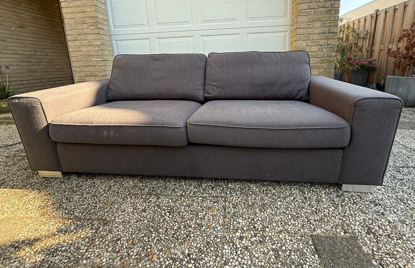 3 zits bank grijs/ antraciet incl. hocker, Huis en Inrichting, Banken | Bankstellen, Ophalen, Gebruikt, Driepersoons, 75 tot 100 cm