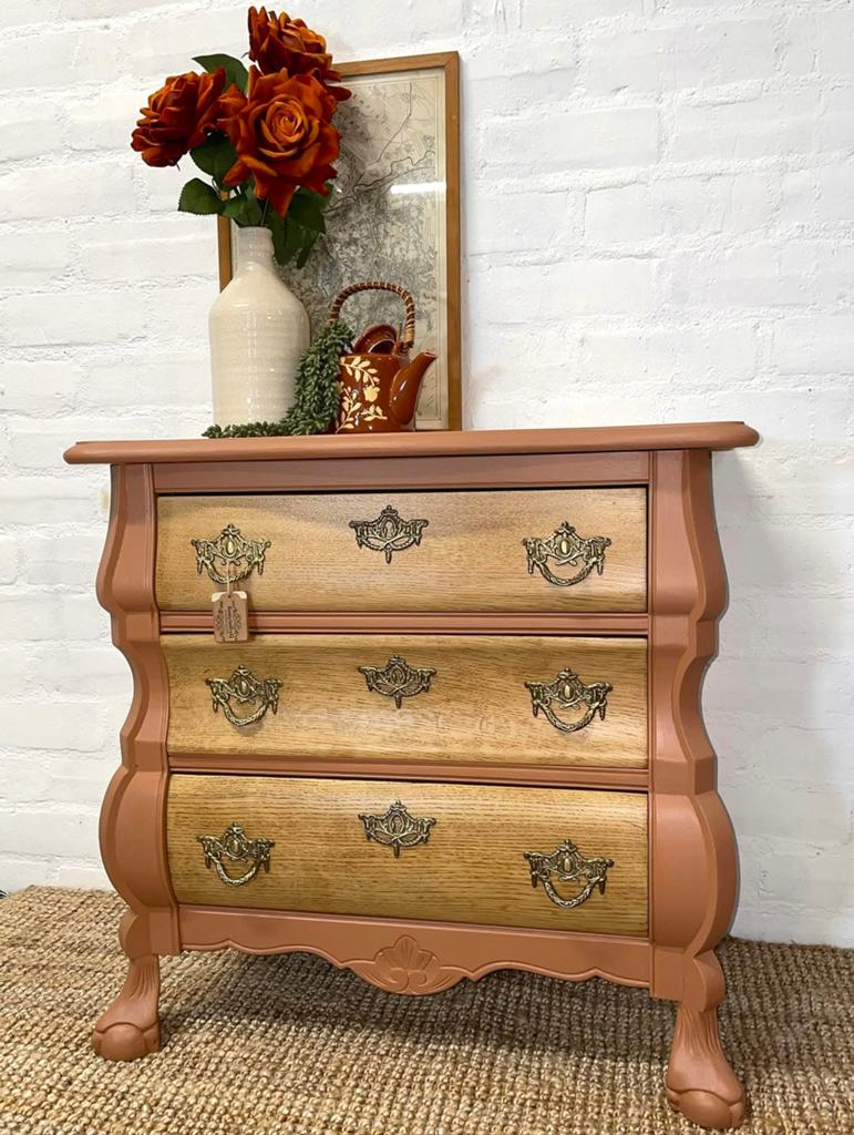 Buikkastje opgeknapt hout terracotta, Ophalen, 50 tot 100 cm, Zo goed als nieuw, 3 of 4 laden
