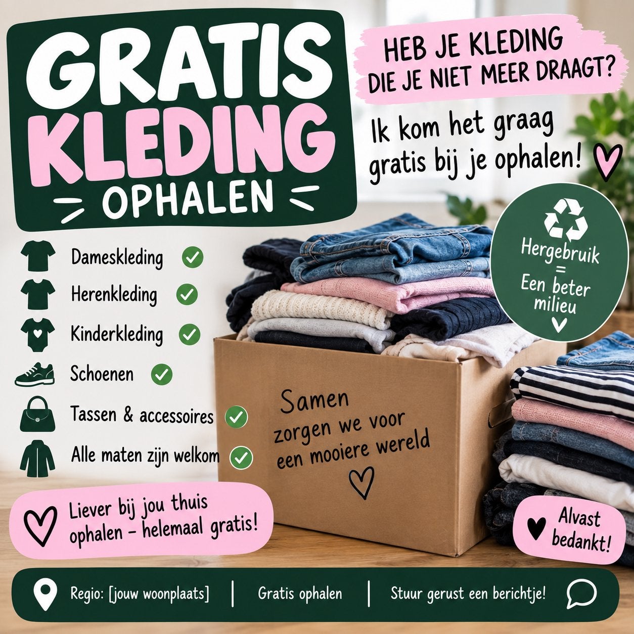 Gratis Kleding Ophalen - Hergebruik voor een Beter Milieu, Kleding | Dames, Overige Dameskleding, Ophalen of Verzenden, Gedragen