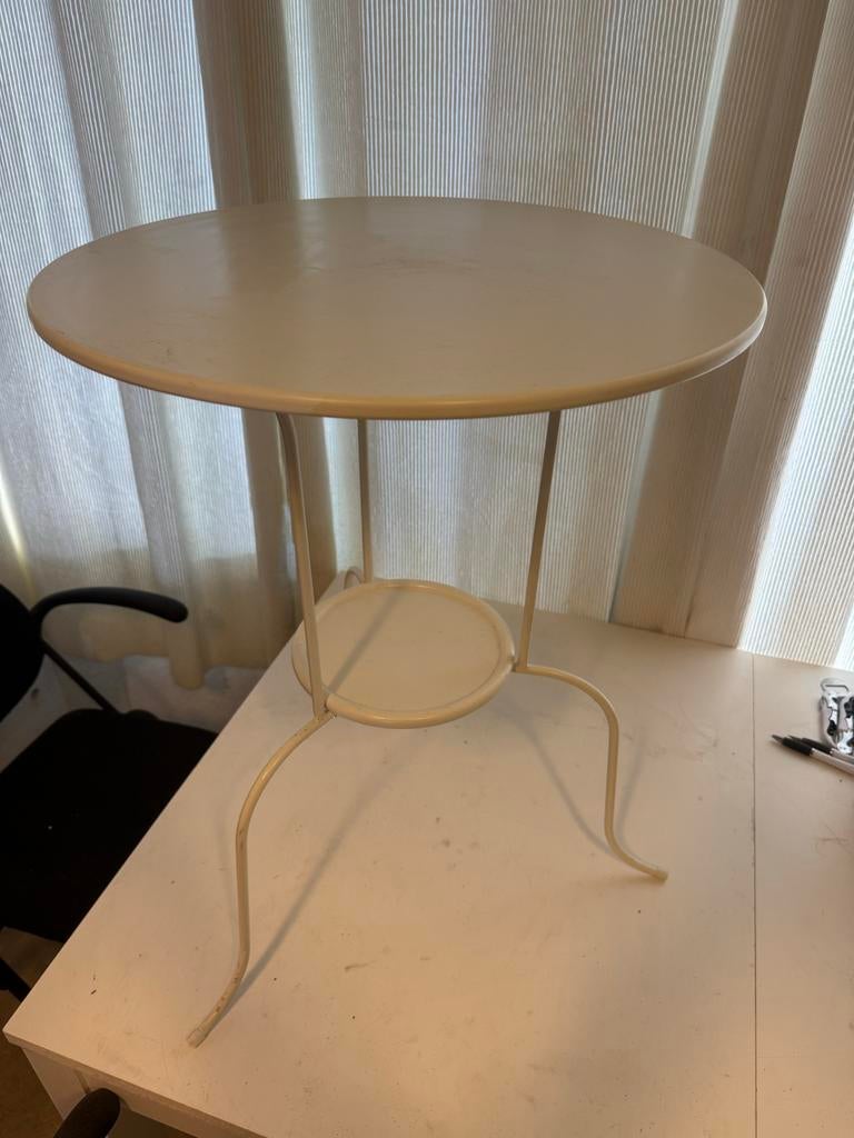 Wit bijzettafeltje voor binnen en buiten - plantentafel, Minder dan 55 cm, Gebruikt, Metaal of Aluminium, Rond