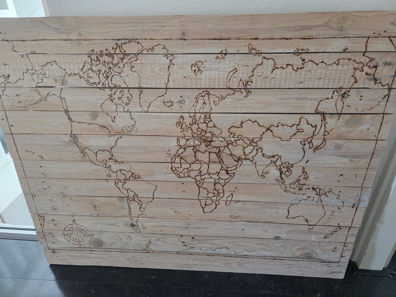 Houten Wereldkaart Wanddecoratie - Uniek Handgemaakt, Ophalen, Gebruikt, Hout, Bruin
