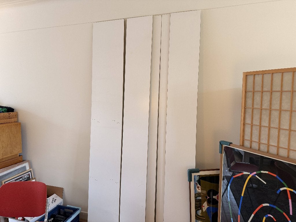 wandsysteem wandplanken betonplex f-rail wandkast boekenkast, Ophalen, Met plank(en), Gebruikt, 200 cm of meer