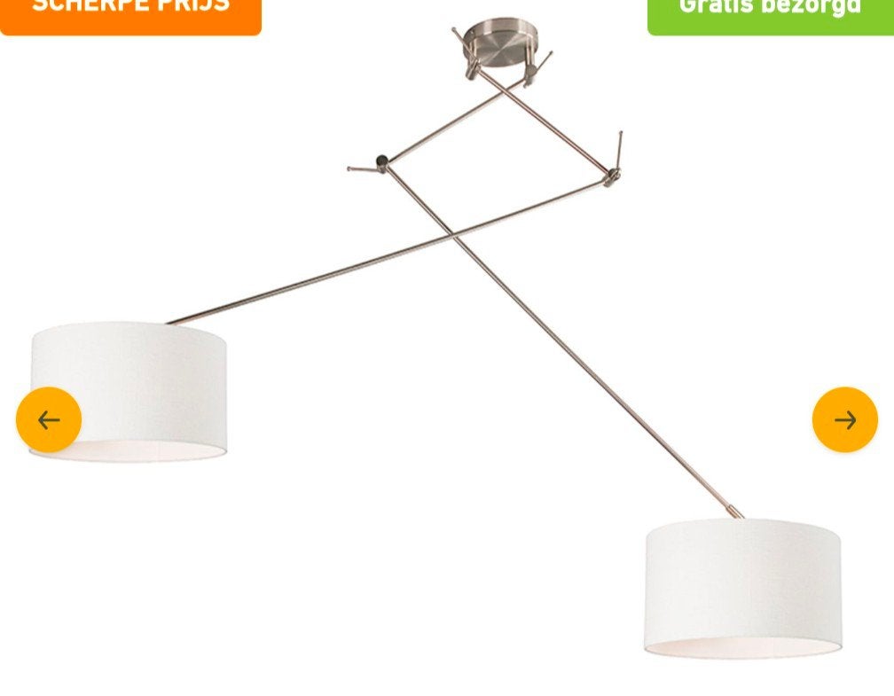 Dubbele hanglamp met plissé lampenkappen, Huis en Inrichting, Ophalen of Verzenden, Zo goed als nieuw, Textiel