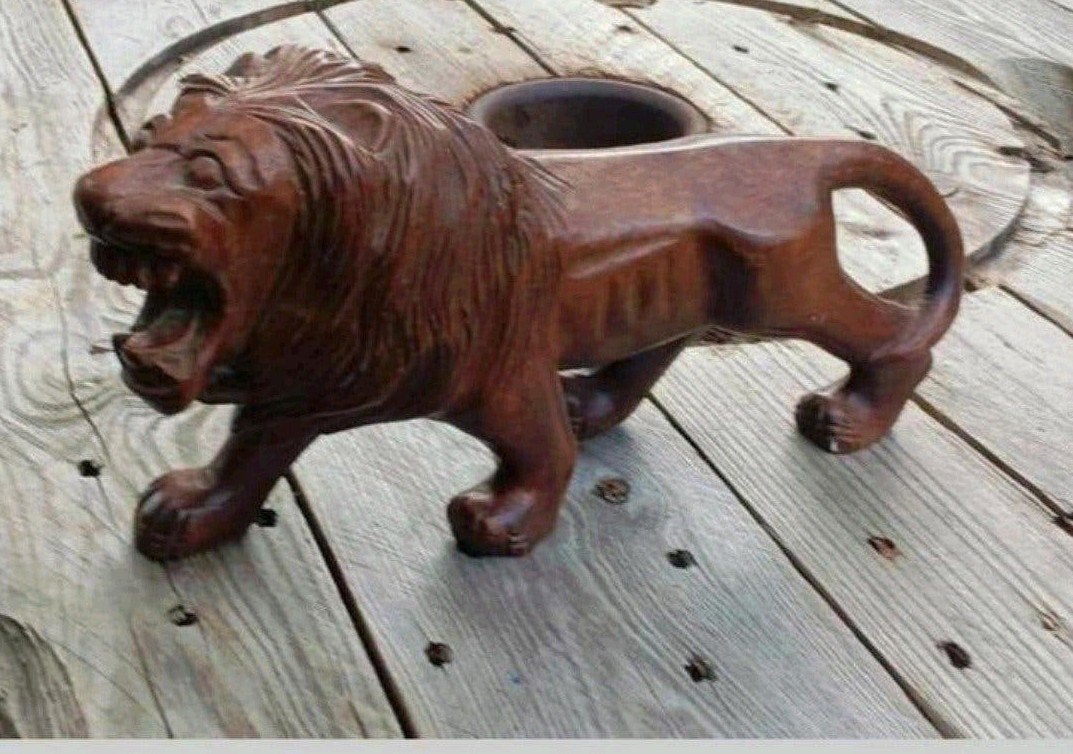 Vintage Houten Leeuw Beeld - Handgesneden Decoratie, Ophalen of Verzenden