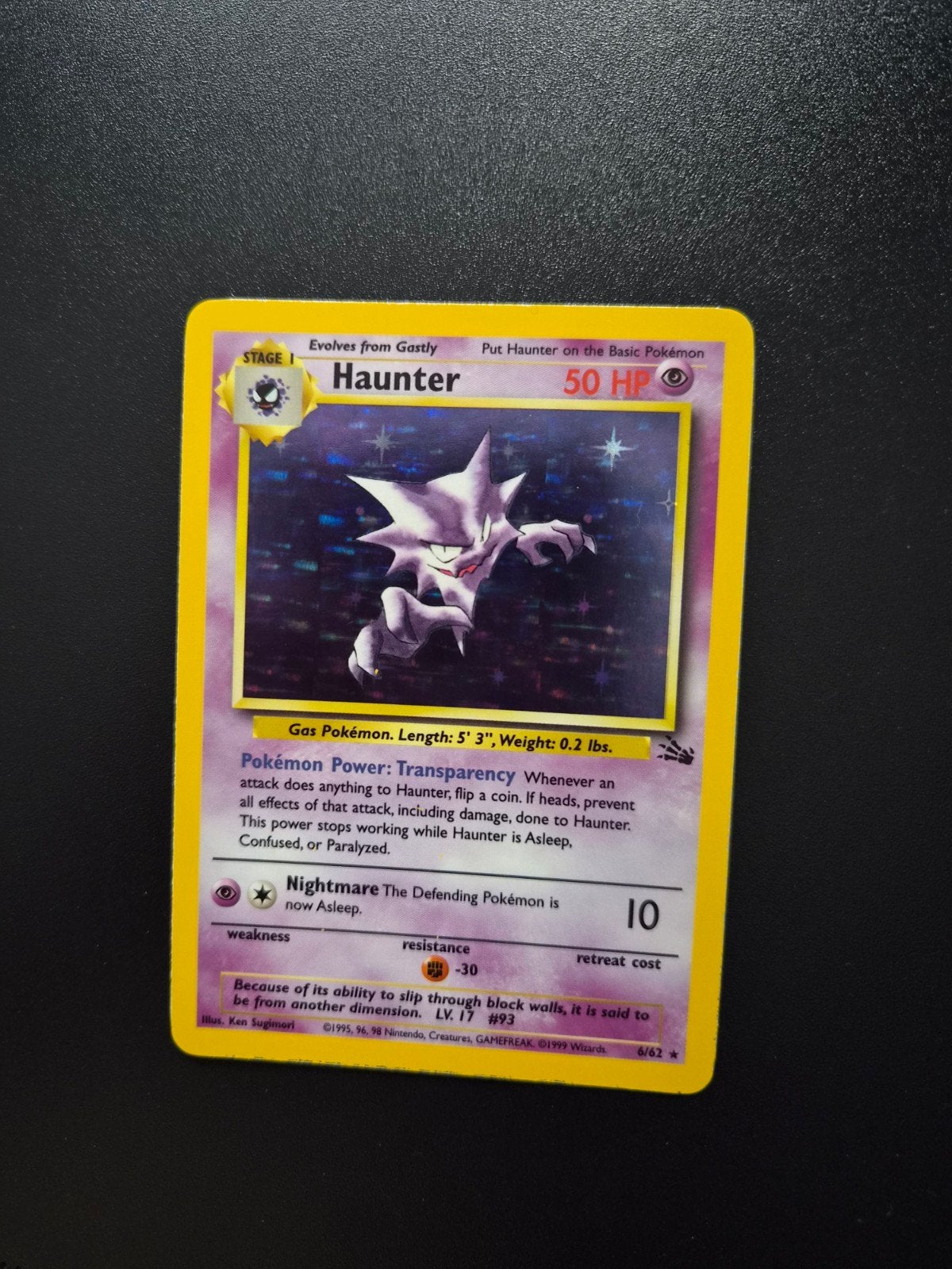 Haunter 6 Pokemon Fossil holo WOTC, Ophalen of Verzenden, Zo goed als nieuw, Booster, Foil