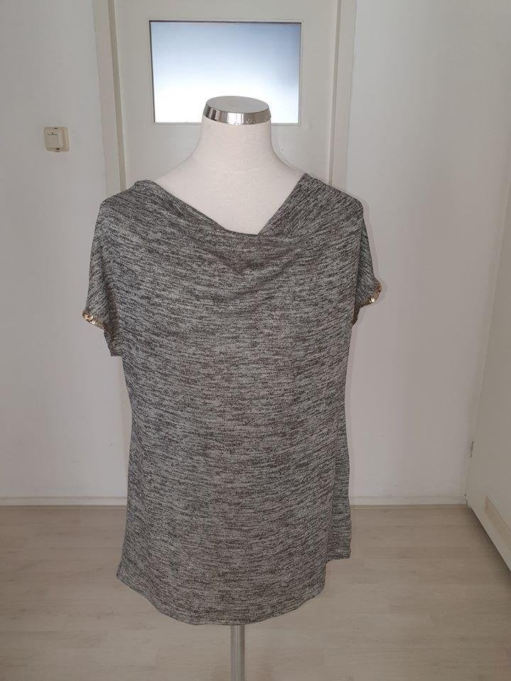 Stijlvolle grijze top met pailletten maat xxl, Maat 38/40 (M), Ophalen of Verzenden, Onbekend, Korte mouw