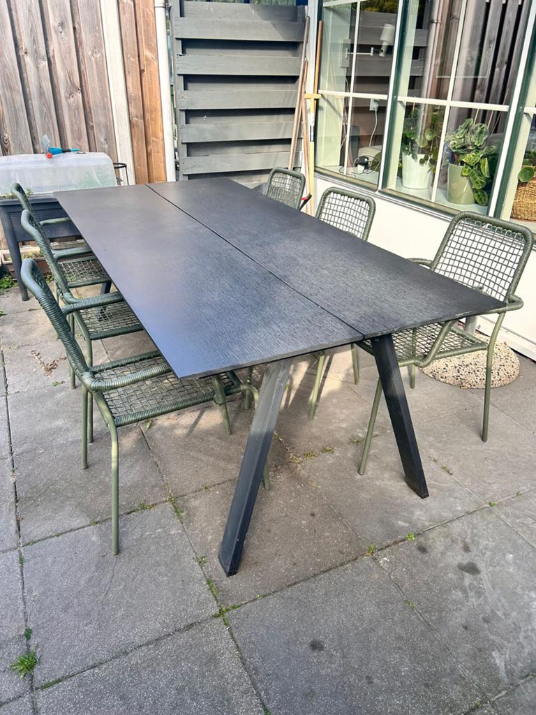 Tuintafel Fausing (Jysk) met 6 tuinstoelen, Tuin en Terras, Ophalen of Verzenden, Gebruikt, Rechthoekig
