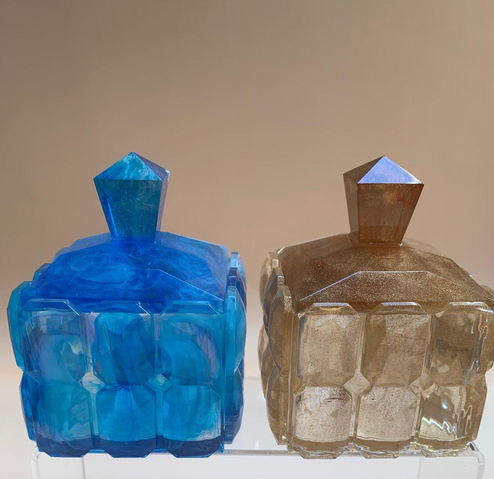 Epoxy gegoten potjes voor bv watjes of deco, Ophalen of Verzenden, Zo goed als nieuw, Blauw