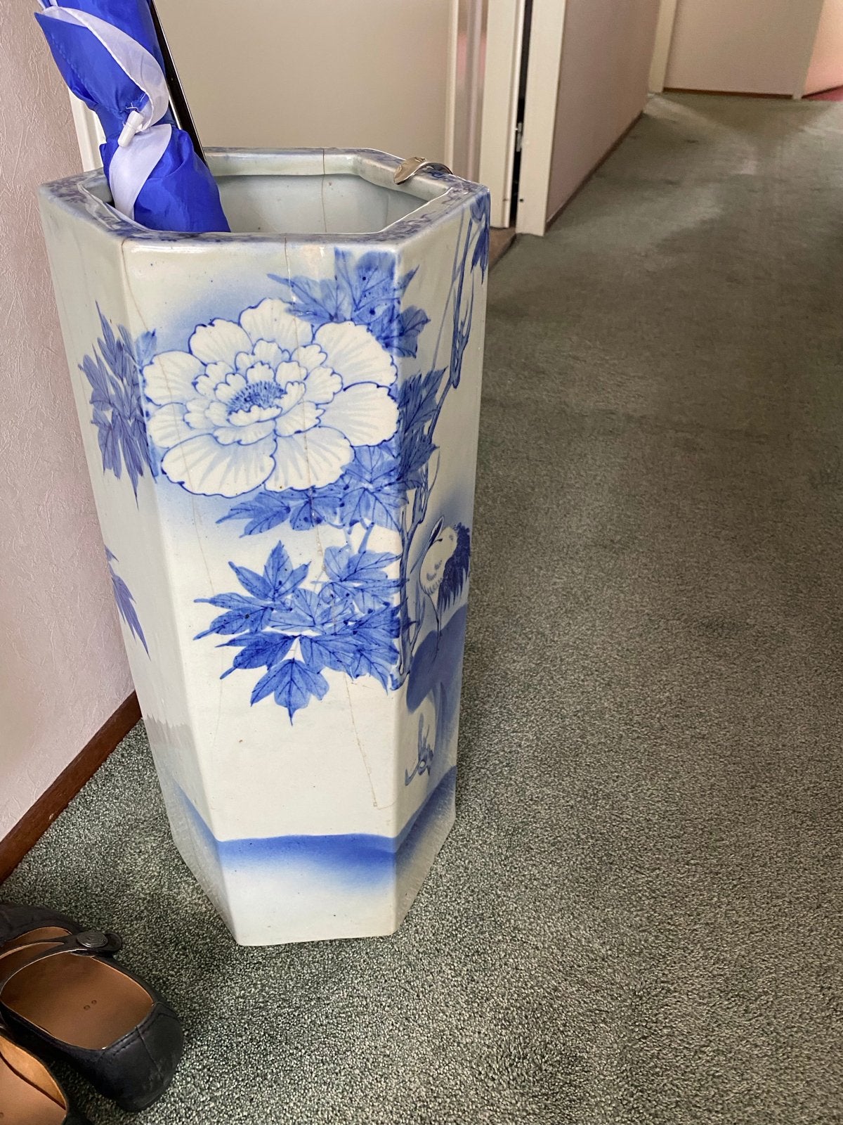 Antieke Chin/Jap porselein Paraplubak Blauw-Wit, zeer zwaar, Antiek en Kunst, Antiek | Vazen, Ophalen