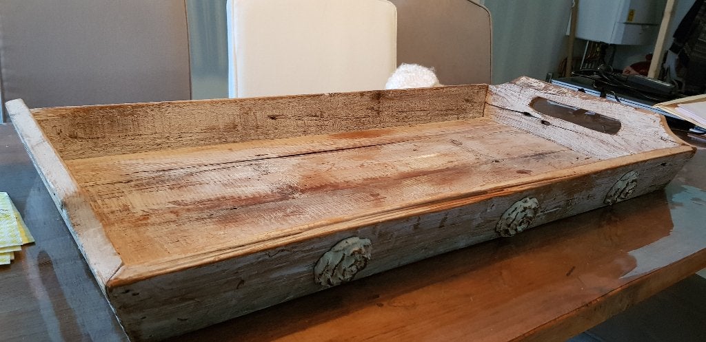 Decoratief houten dienblad met roosjes, Gebruikt, Met afbeelding/tekst, Ophalen of Verzenden, Dienblad