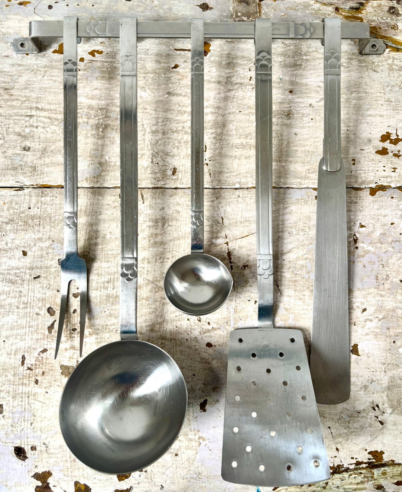 Art Deco Gero Zilmeta Holland, Set van 5 items met rekje, Ophalen of Verzenden, Zo goed als nieuw, Rvs of Chroom