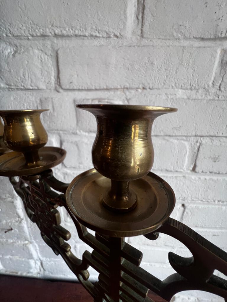 Vintage Messing Kandelaber met Oosterse Motieven, Ophalen of Verzenden, Koper of Brons