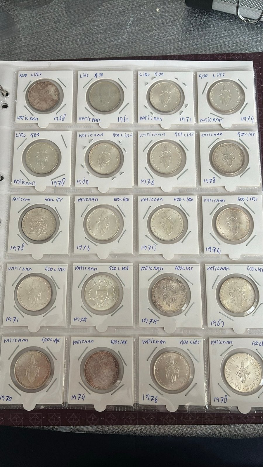 Verzameling Vaticaanstad 500 Lire munten (1967-1978), Ophalen of Verzenden, Zilver
