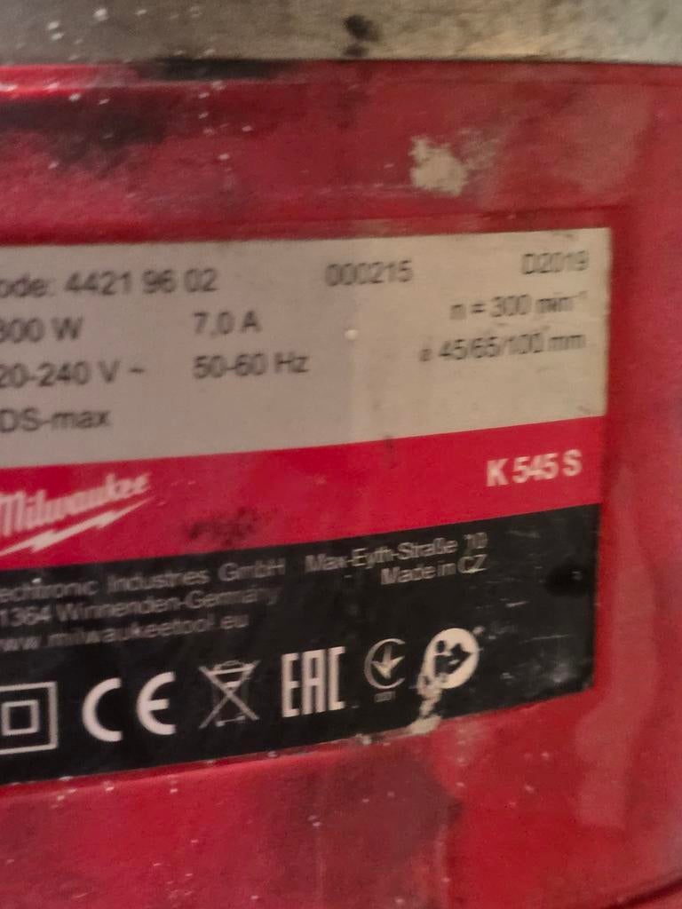 Milwaukee K 545 S Boor- en Breekhamer 1300W, Doe-het-zelf en Verbouw, Gereedschap | Boormachines, Ophalen, Boor- en/of Breekhamer