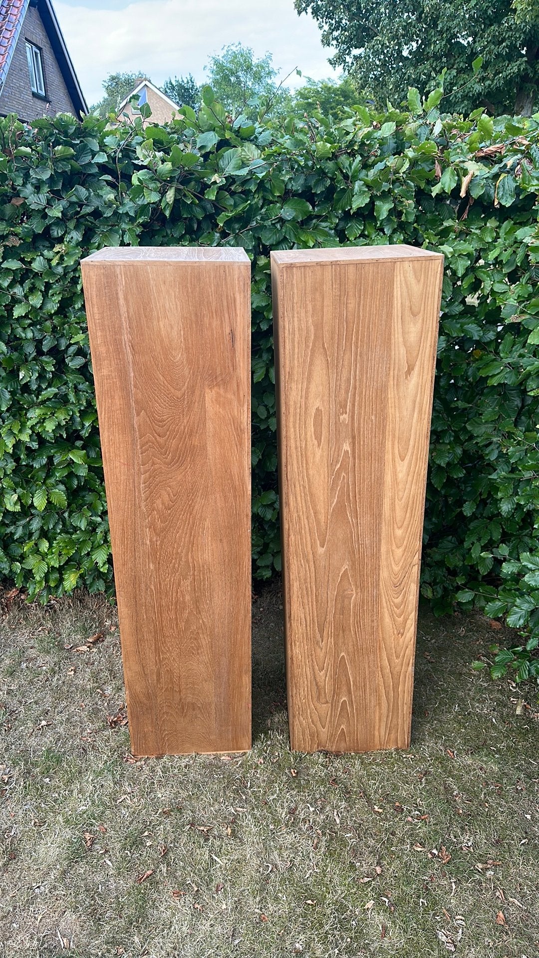 Tweemaal xxl piëdestallen / pilaren / zuilen van hout, Ophalen, Gebruikt