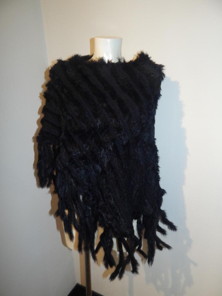Anna Ventura poncho bekleed met konijnen bont one size, Verzenden, Zwart, Maat 42/44 (L), Zo goed als nieuw