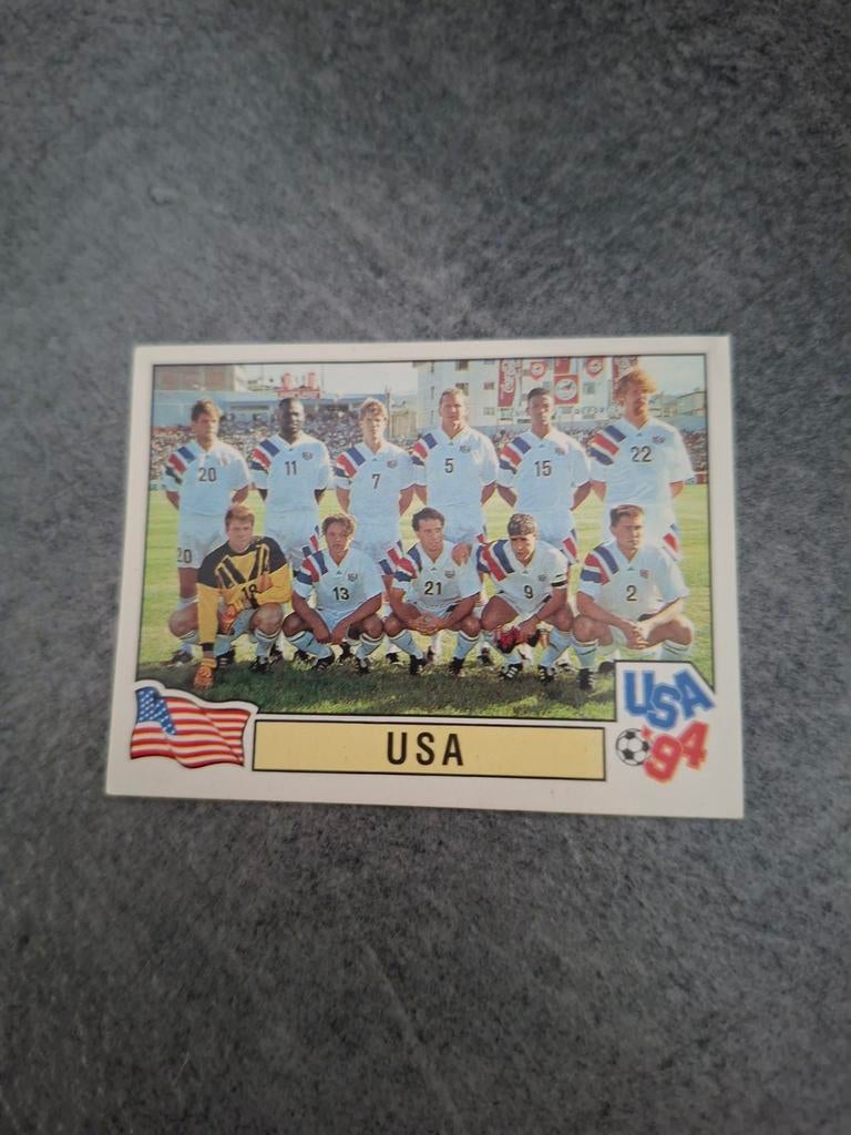 Panini sticker WK 94 USA. Elftalfoto Amerika., Verzenden, Zo goed als nieuw, Sticker