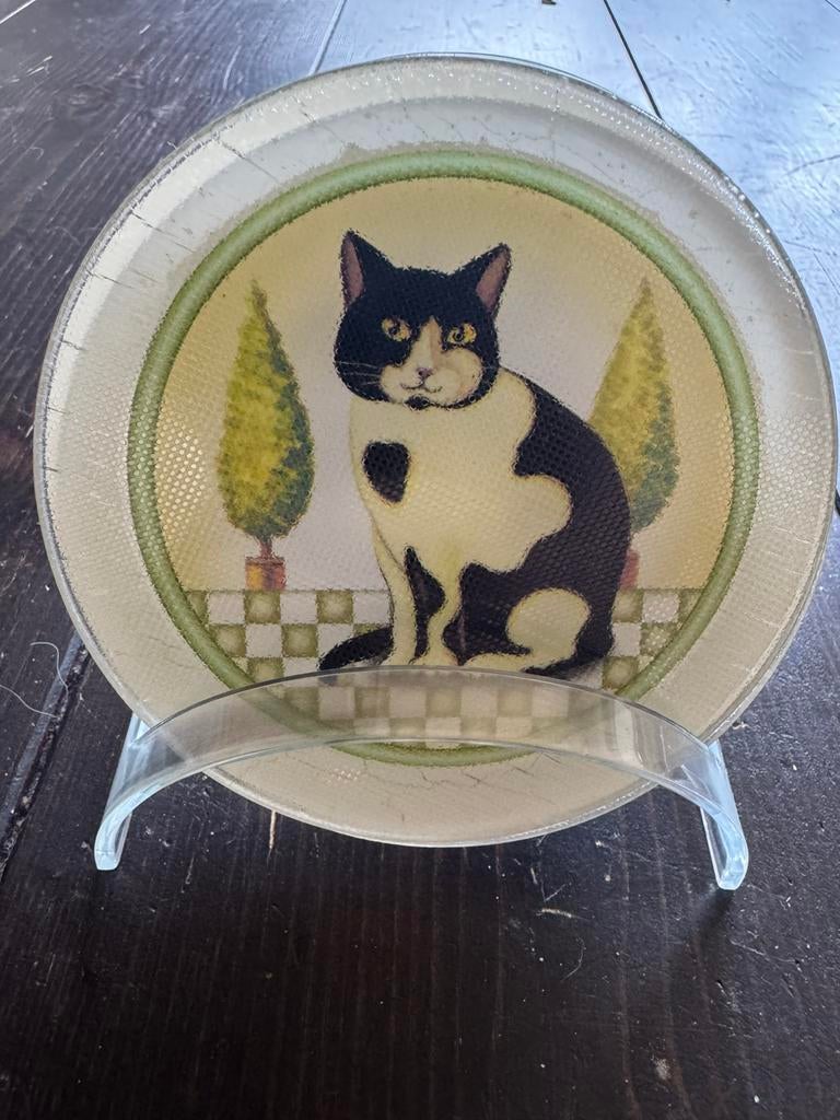 Vintage onderzetters set met lief katje motief —retro kitsch, Ophalen of Verzenden, Gebruikt, Glas of Kopje