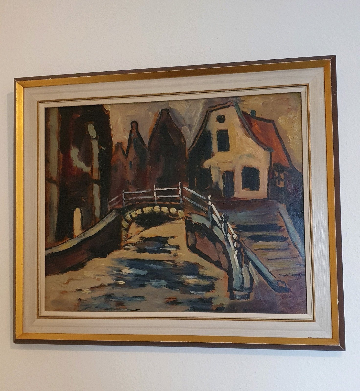 olieverfschilderij stadzicht Delft Vrouwenregt, Ophalen