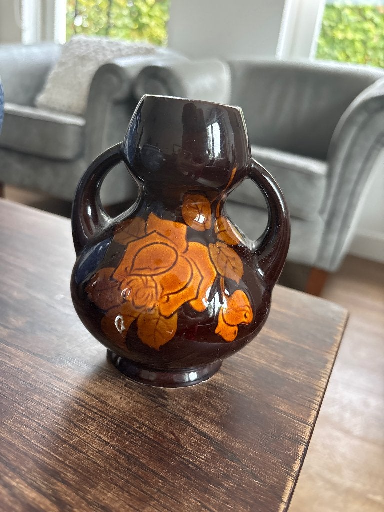 Vintage aardewerk vaasje met bloemmotief Drents plateel, Ophalen of Verzenden