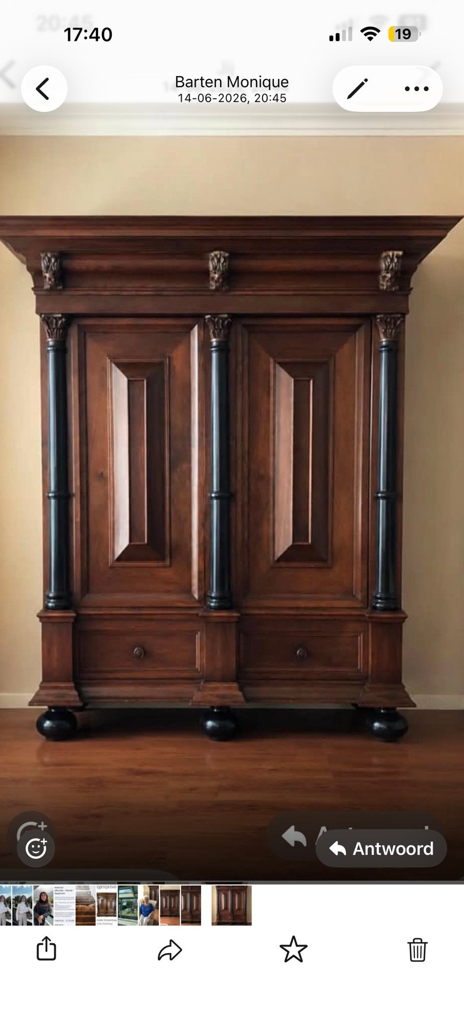 Antieke massief houten kast met decoratieve pilaren Groenlo, Antiek en Kunst, Ophalen